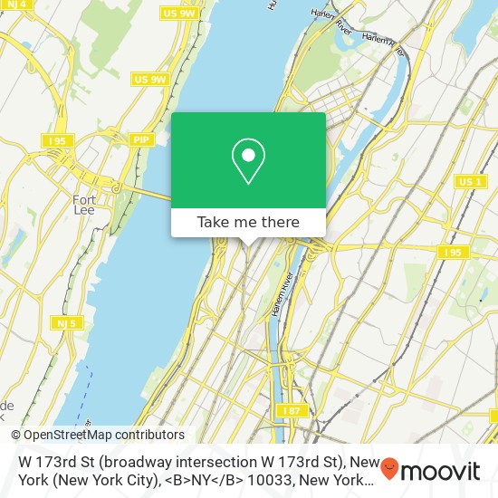W 173rd St (broadway intersection W 173rd St), New York (New York City), <B>NY< / B> 10033 map