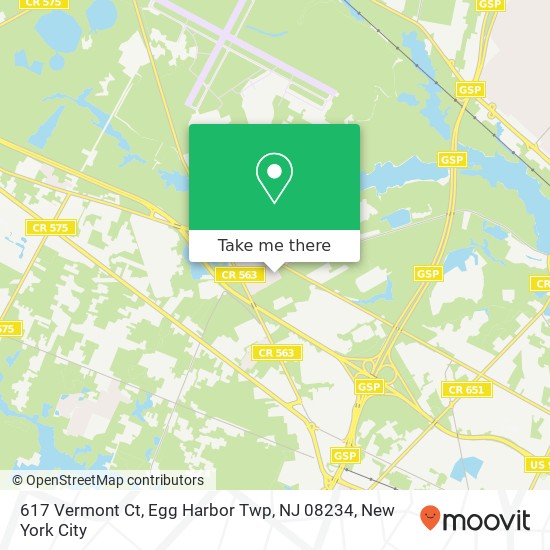 Mapa de 617 Vermont Ct, Egg Harbor Twp, NJ 08234