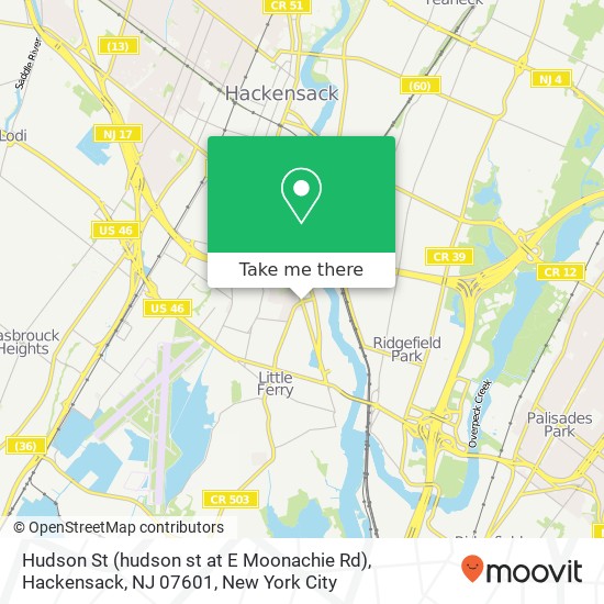 Mapa de Hudson St (hudson st at E Moonachie Rd), Hackensack, NJ 07601