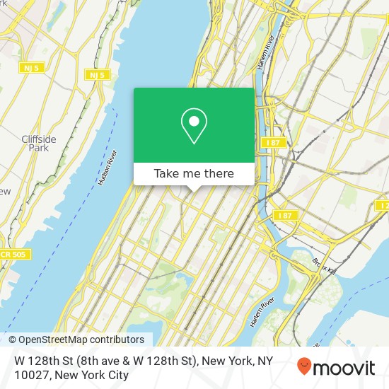 Mapa de W 128th St (8th ave & W 128th St), New York, NY 10027