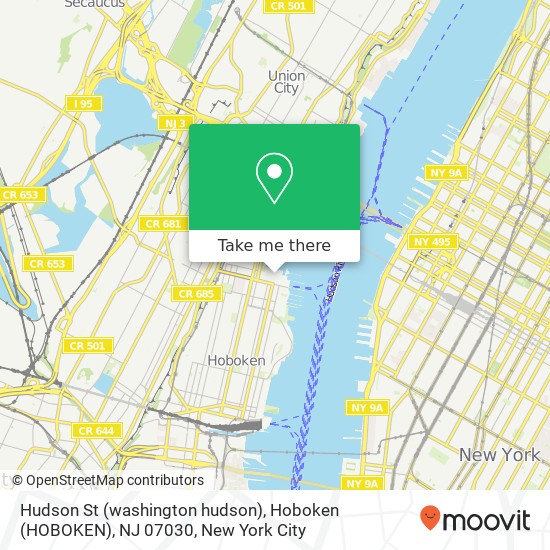Mapa de Hudson St (washington hudson), Hoboken (HOBOKEN), NJ 07030