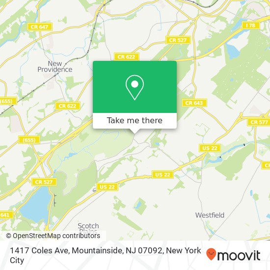 Mapa de 1417 Coles Ave, Mountainside, NJ 07092