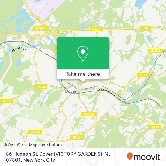 Mapa de 86 Hudson St, Dover (VICTORY GARDENS), NJ 07801