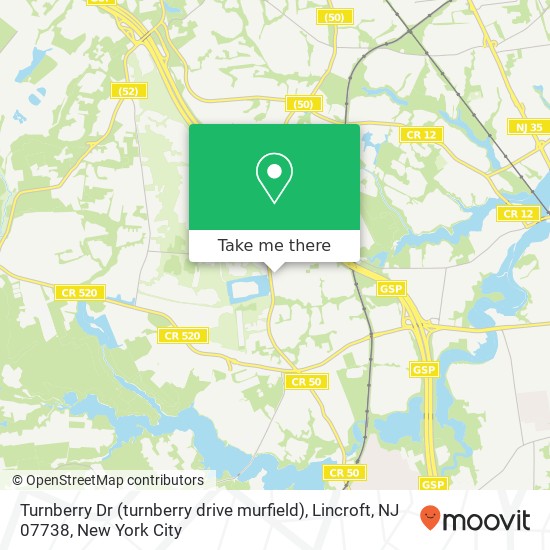 Mapa de Turnberry Dr (turnberry drive murfield), Lincroft, NJ 07738