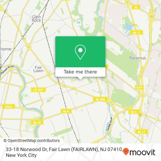 Mapa de 33-18 Norwood Dr, Fair Lawn (FAIRLAWN), NJ 07410