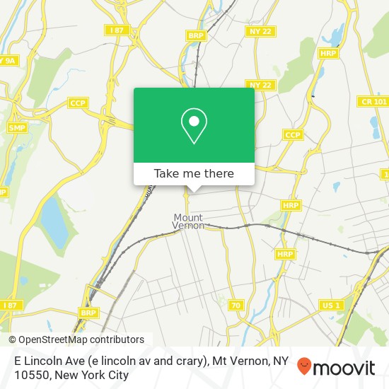 Mapa de E Lincoln Ave (e lincoln av and crary), Mt Vernon, NY 10550