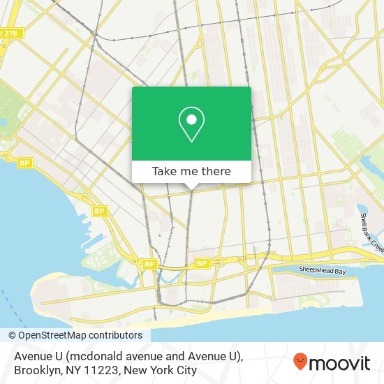 Mapa de Avenue U (mcdonald avenue and Avenue U), Brooklyn, NY 11223