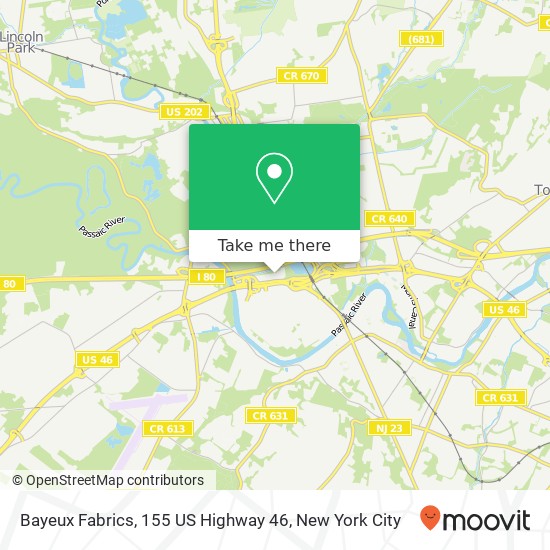 Bayeux Fabrics, 155 US Highway 46 map