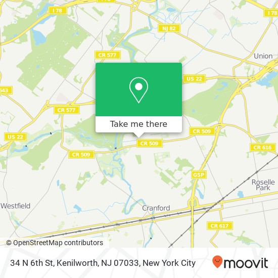 Mapa de 34 N 6th St, Kenilworth, NJ 07033