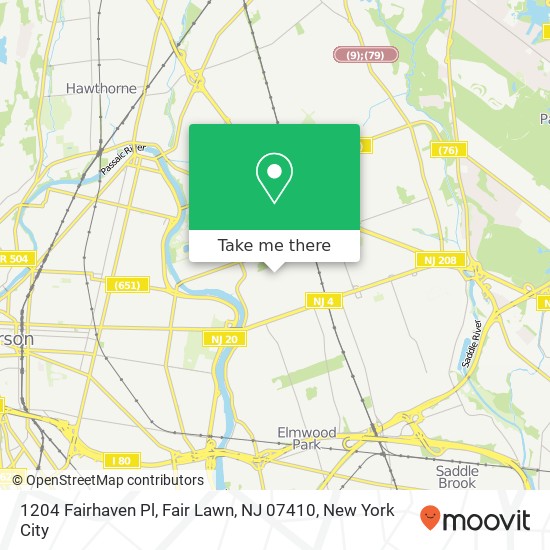 Mapa de 1204 Fairhaven Pl, Fair Lawn, NJ 07410