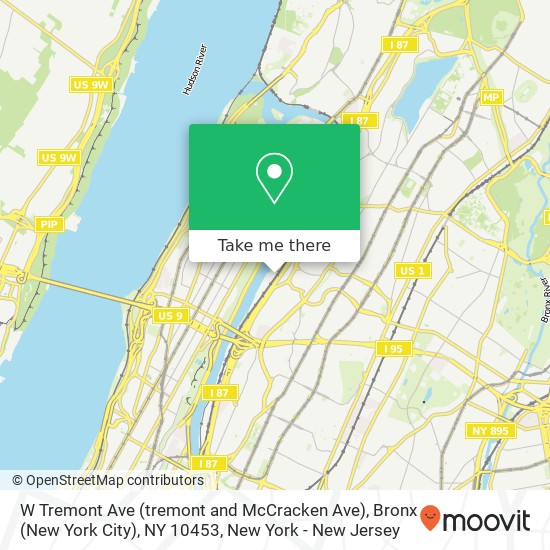 Mapa de W Tremont Ave (tremont and McCracken Ave), Bronx (New York City), NY 10453