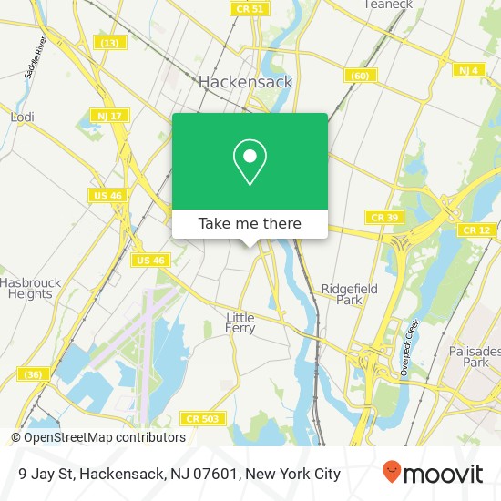 Mapa de 9 Jay St, Hackensack, NJ 07601