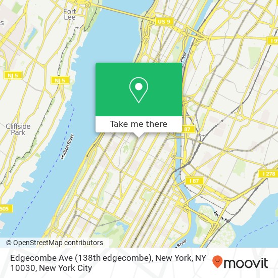 Edgecombe Ave (138th edgecombe), New York, NY 10030 map