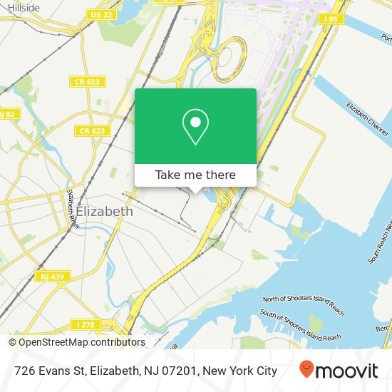 Mapa de 726 Evans St, Elizabeth, NJ 07201