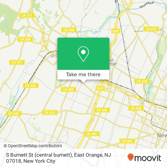 Mapa de S Burnett St (central burnett), East Orange, NJ 07018
