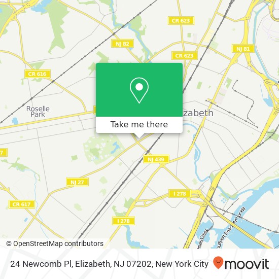 Mapa de 24 Newcomb Pl, Elizabeth, NJ 07202