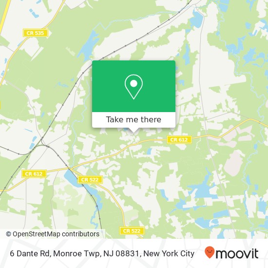 Mapa de 6 Dante Rd, Monroe Twp, NJ 08831