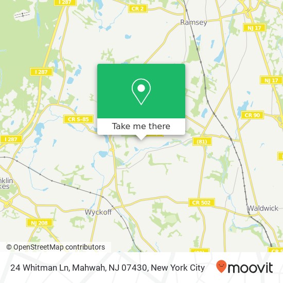 Mapa de 24 Whitman Ln, Mahwah, NJ 07430