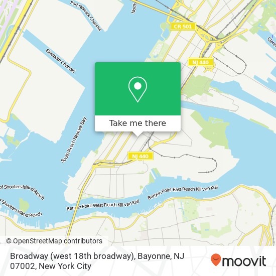 Mapa de Broadway (west 18th broadway), Bayonne, NJ 07002