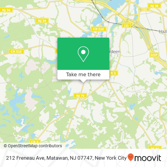 Mapa de 212 Freneau Ave, Matawan, NJ 07747