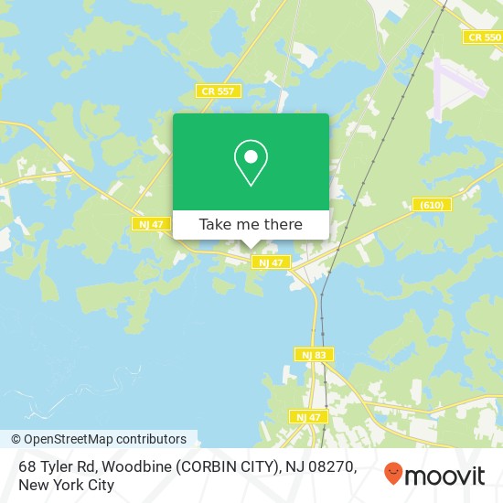 Mapa de 68 Tyler Rd, Woodbine (CORBIN CITY), NJ 08270