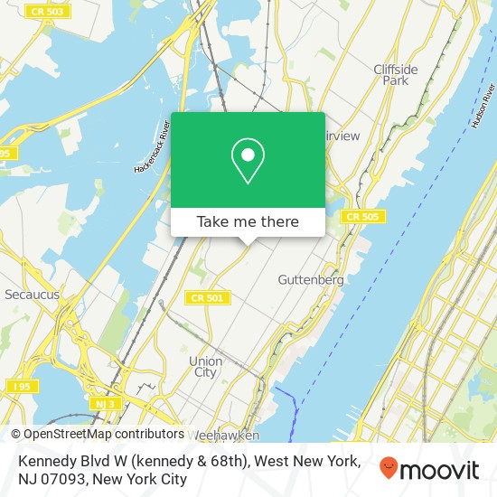 Mapa de Kennedy Blvd W (kennedy & 68th), West New York, NJ 07093