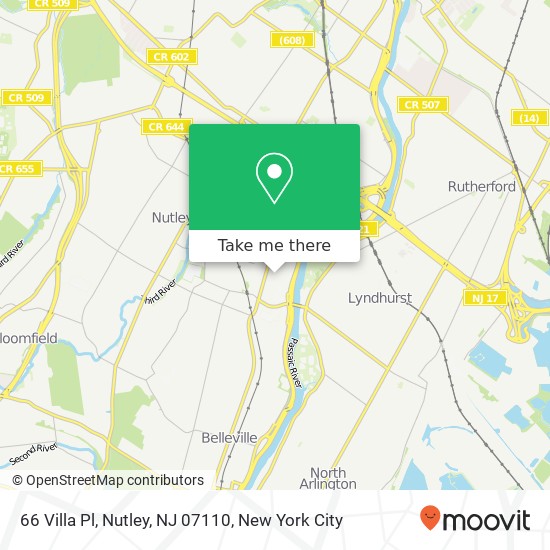 Mapa de 66 Villa Pl, Nutley, NJ 07110