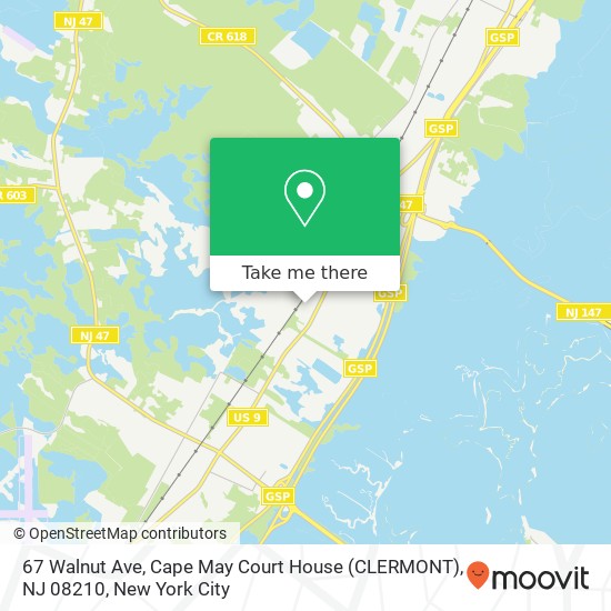 Mapa de 67 Walnut Ave, Cape May Court House (CLERMONT), NJ 08210