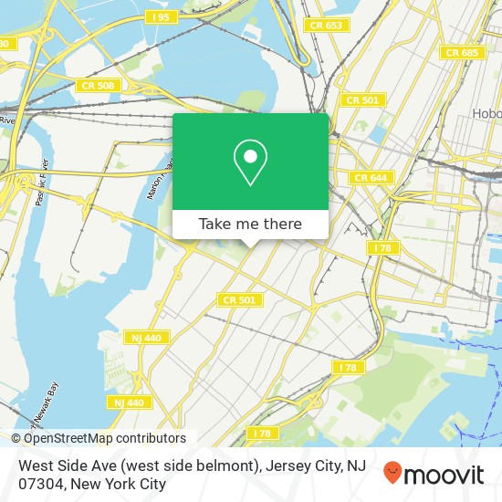 Mapa de West Side Ave (west side belmont), Jersey City, NJ 07304