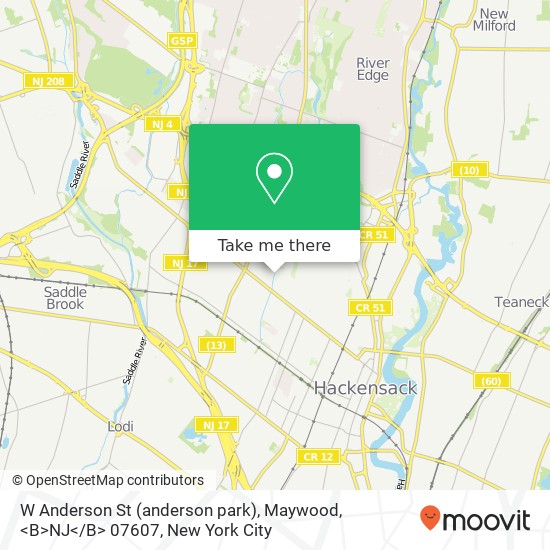 Mapa de W Anderson St (anderson park), Maywood, <B>NJ< / B> 07607