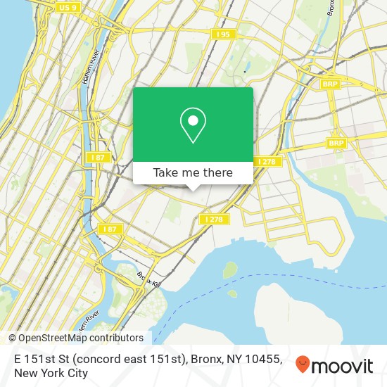 Mapa de E 151st St (concord east 151st), Bronx, NY 10455