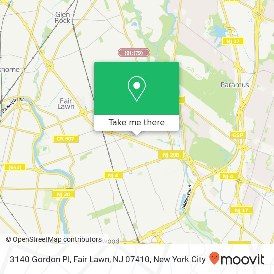 Mapa de 3140 Gordon Pl, Fair Lawn, NJ 07410
