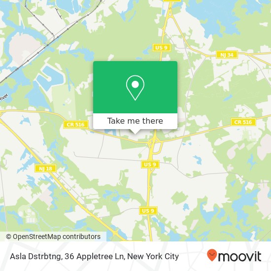 Mapa de Asla Dstrbtng, 36 Appletree Ln
