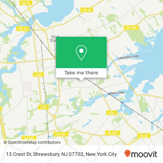 Mapa de 13 Crest Dr, Shrewsbury, NJ 07702