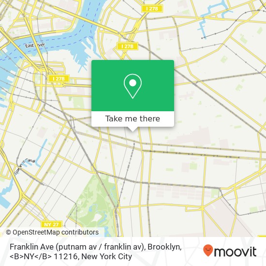 Mapa de Franklin Ave (putnam av / franklin av), Brooklyn, <B>NY< / B> 11216