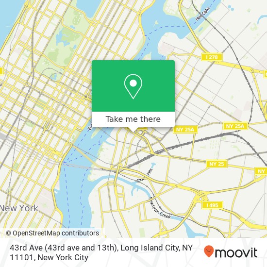 Mapa de 43rd Ave (43rd ave and 13th), Long Island City, NY 11101