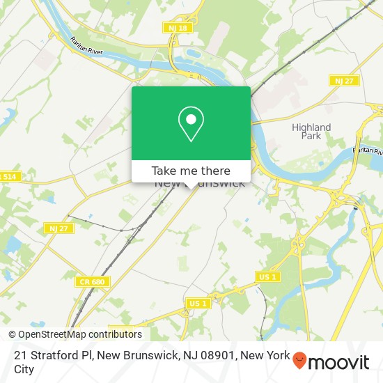 Mapa de 21 Stratford Pl, New Brunswick, NJ 08901