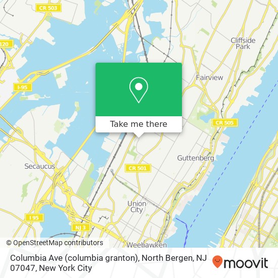 Mapa de Columbia Ave (columbia granton), North Bergen, NJ 07047