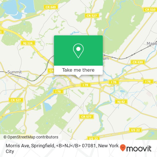 Morris Ave, Springfield, <B>NJ< / B> 07081 map