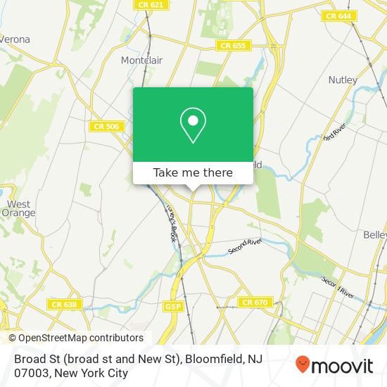 Mapa de Broad St (broad st and New St), Bloomfield, NJ 07003