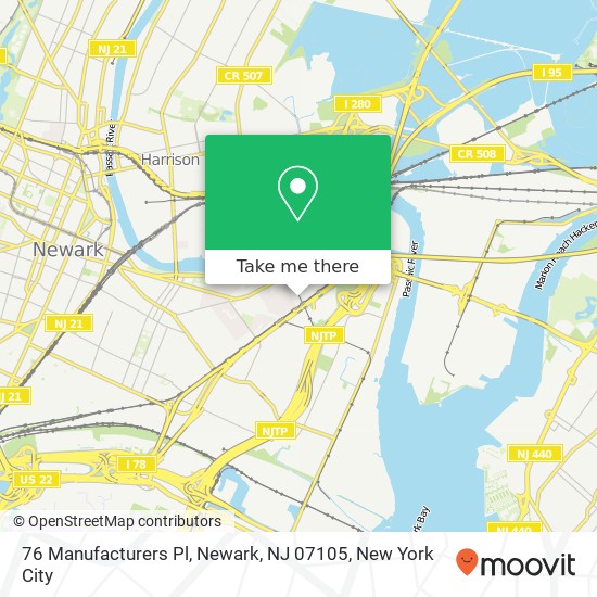 Mapa de 76 Manufacturers Pl, Newark, NJ 07105