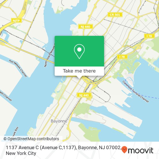 Mapa de 1137 Avenue C (Avenue C,1137), Bayonne, NJ 07002