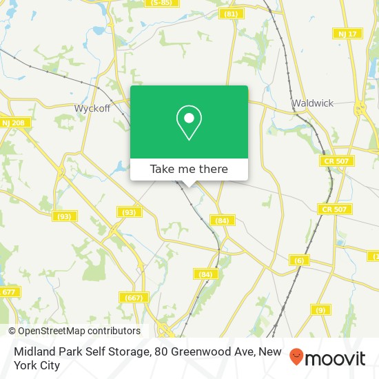 Midland Park Self Storage, 80 Greenwood Ave map