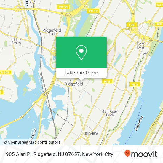 Mapa de 905 Alan Pl, Ridgefield, NJ 07657