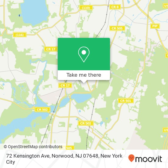 Mapa de 72 Kensington Ave, Norwood, NJ 07648