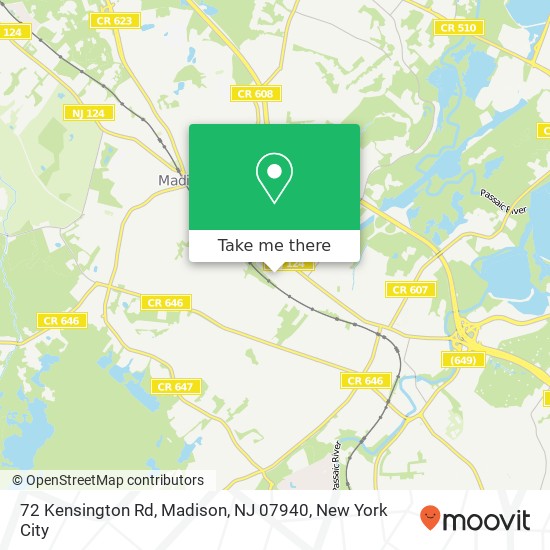 Mapa de 72 Kensington Rd, Madison, NJ 07940