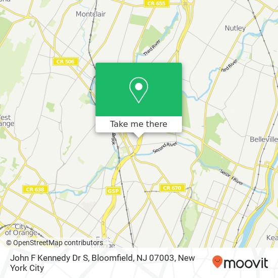 John F Kennedy Dr S, Bloomfield, NJ 07003 map