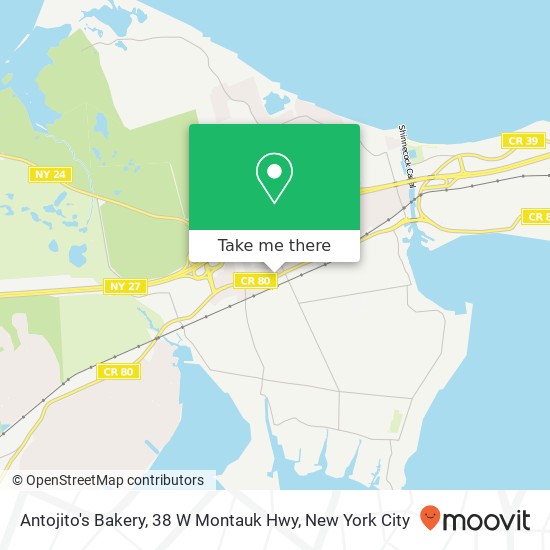 Mapa de Antojito's Bakery, 38 W Montauk Hwy