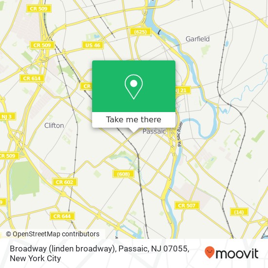 Mapa de Broadway (linden broadway), Passaic, NJ 07055
