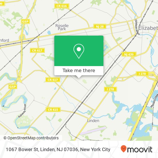 Mapa de 1067 Bower St, Linden, NJ 07036